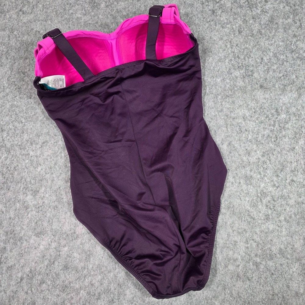 Aqua Green Shape Swimsuit One Piece Pink Purple Ombre Ruched Tummy Control 6 - Picture 4 of 9